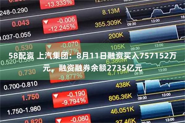 58配资 上汽集团：8月11日融资买入757152万元，融资融券余额2735亿元